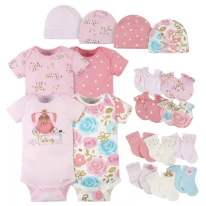 18-Piece Baby Girls Princess Onesies® Bodysuit, Mitten, Cap, & Sock Set