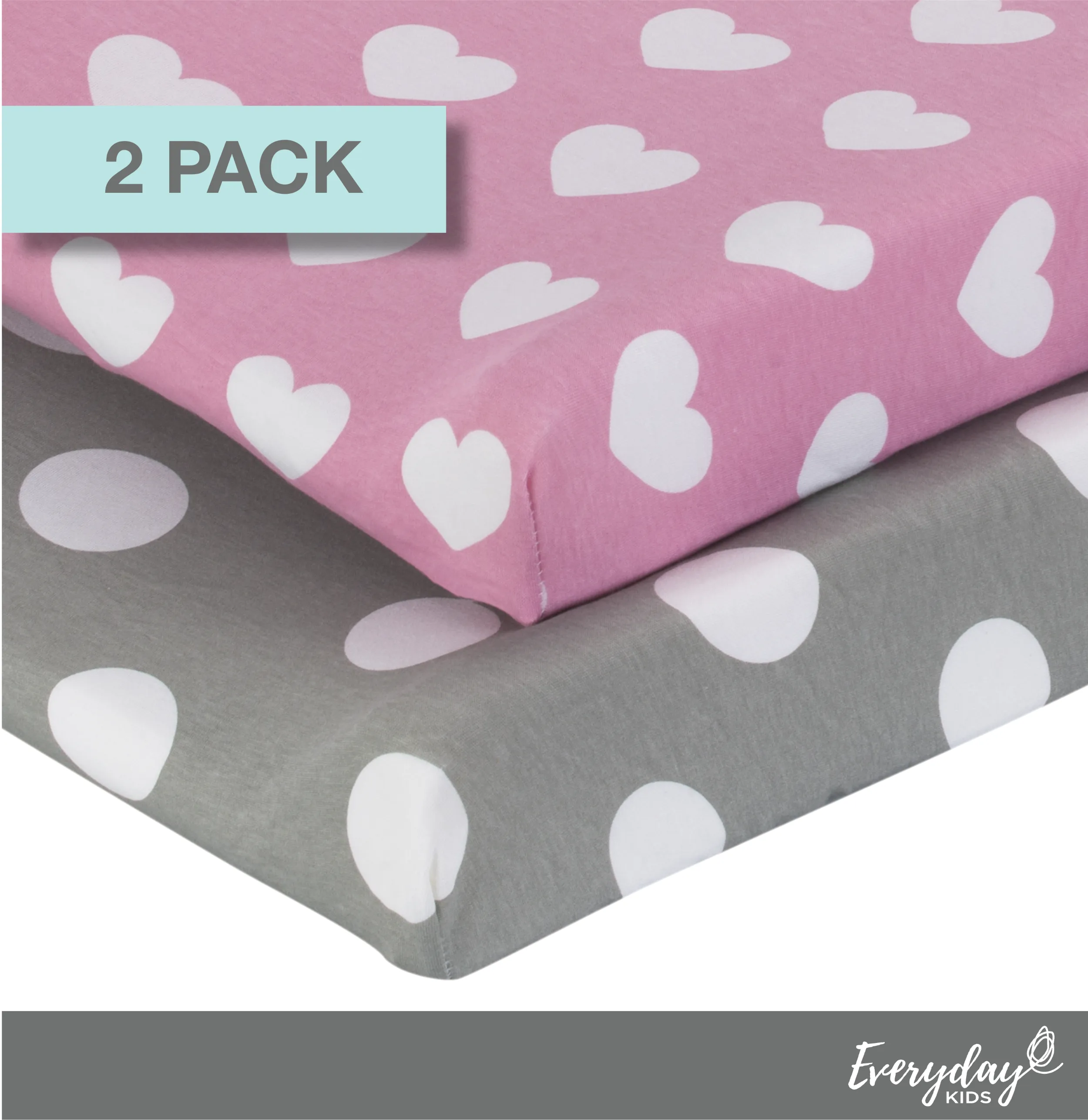 2 Pack Cotton Jersey Knit Changing Pad Cover - Hearts/Dots