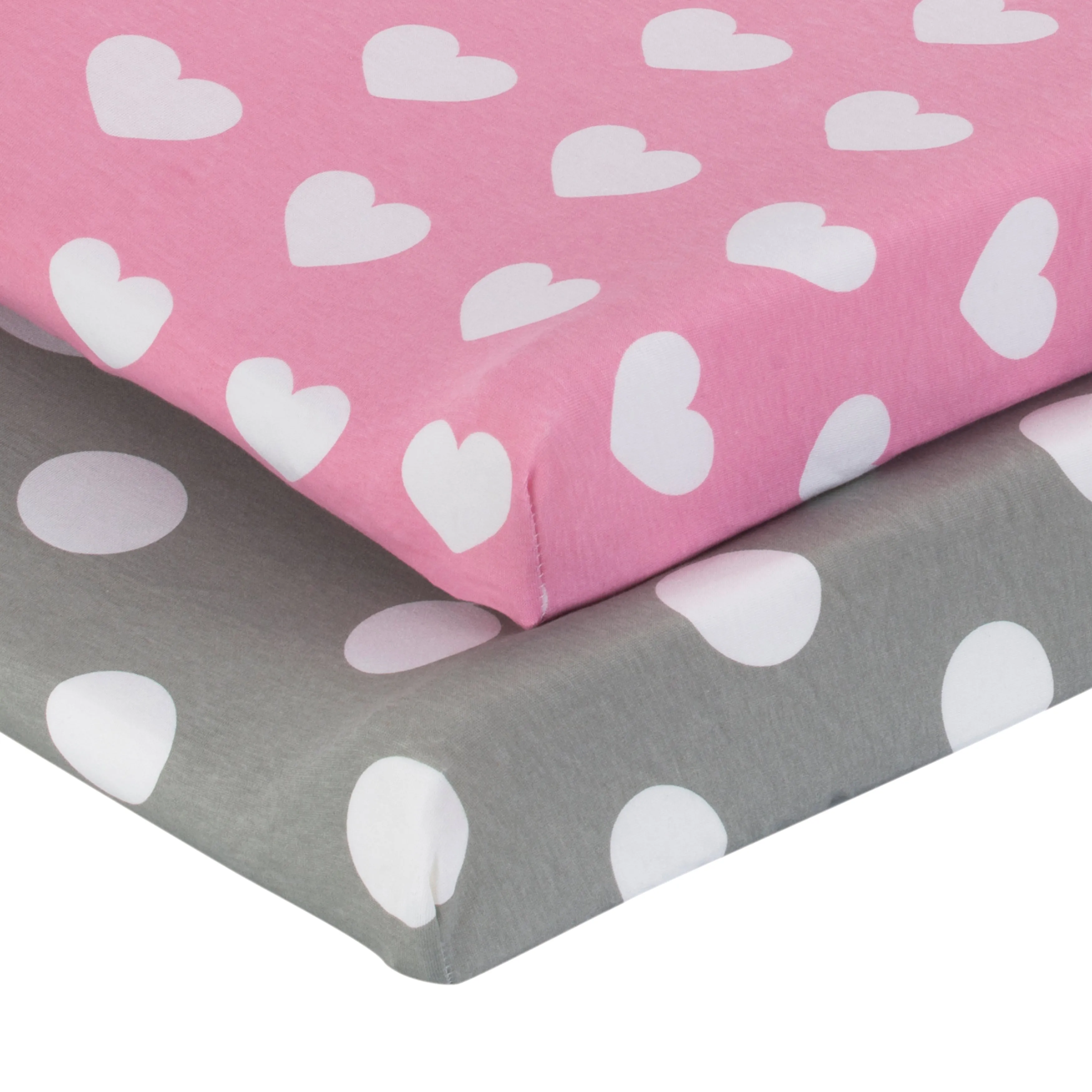 2 Pack Cotton Jersey Knit Changing Pad Cover - Hearts/Dots