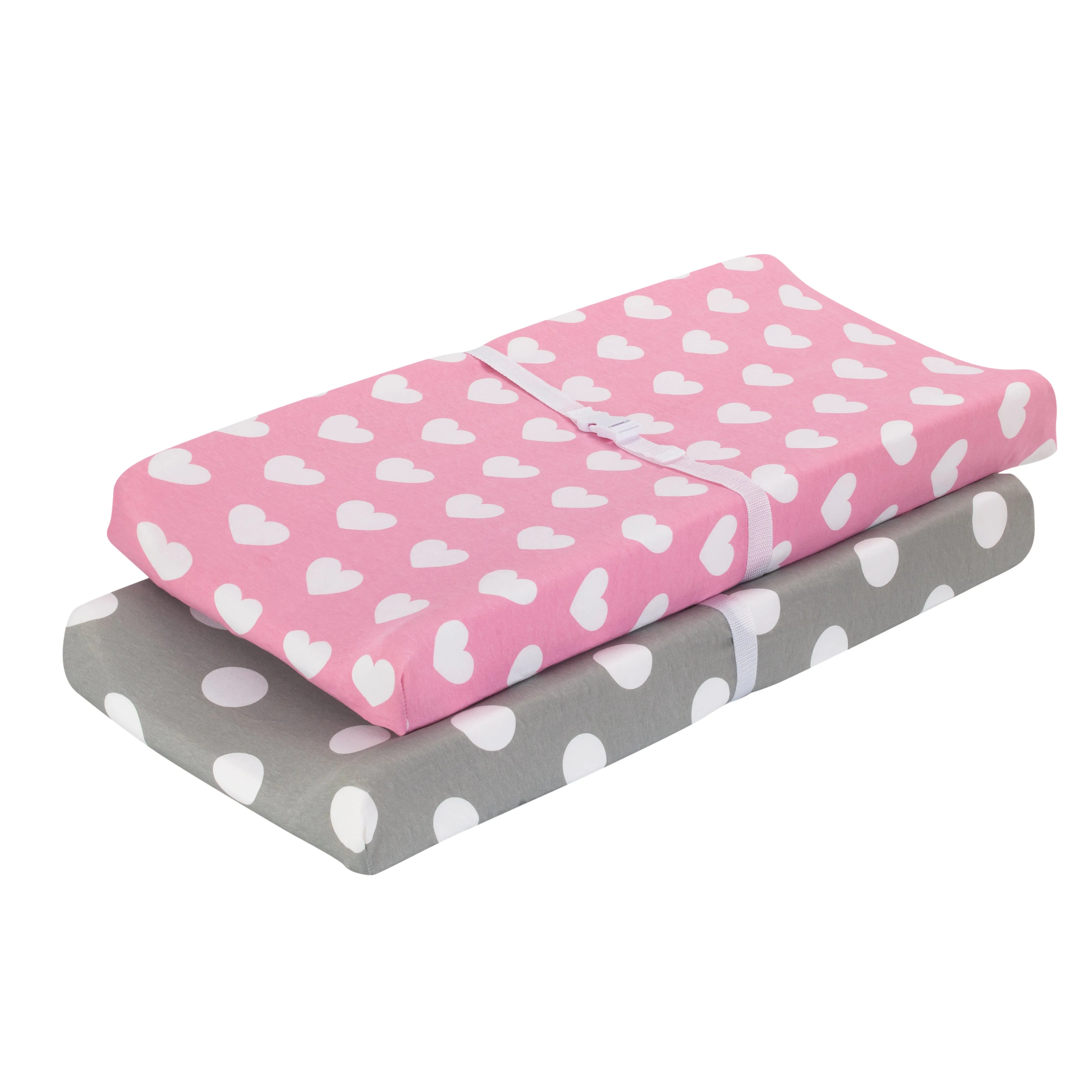 2 Pack Cotton Jersey Knit Changing Pad Cover - Hearts/Dots