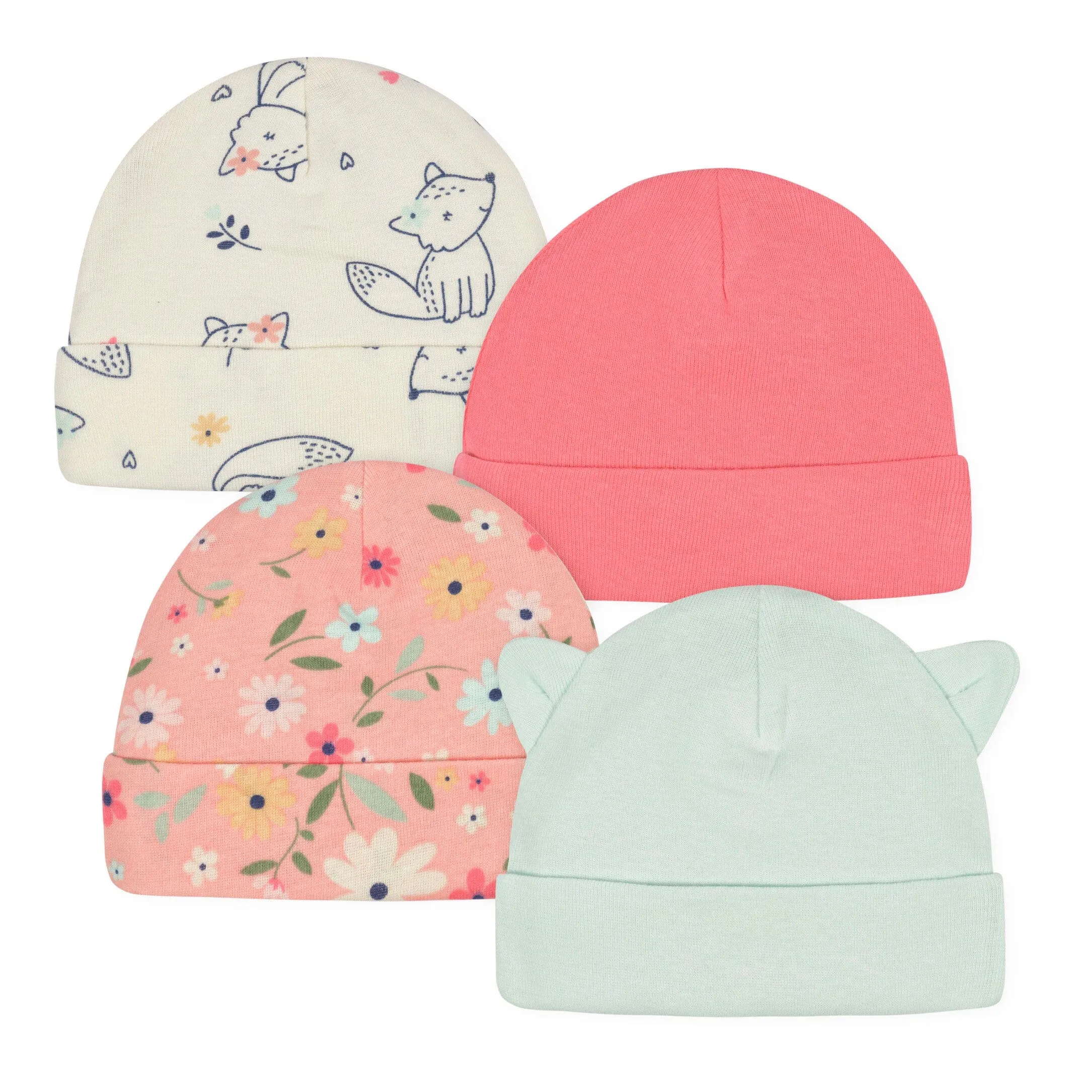 4-Pack Baby Girls Fox Caps