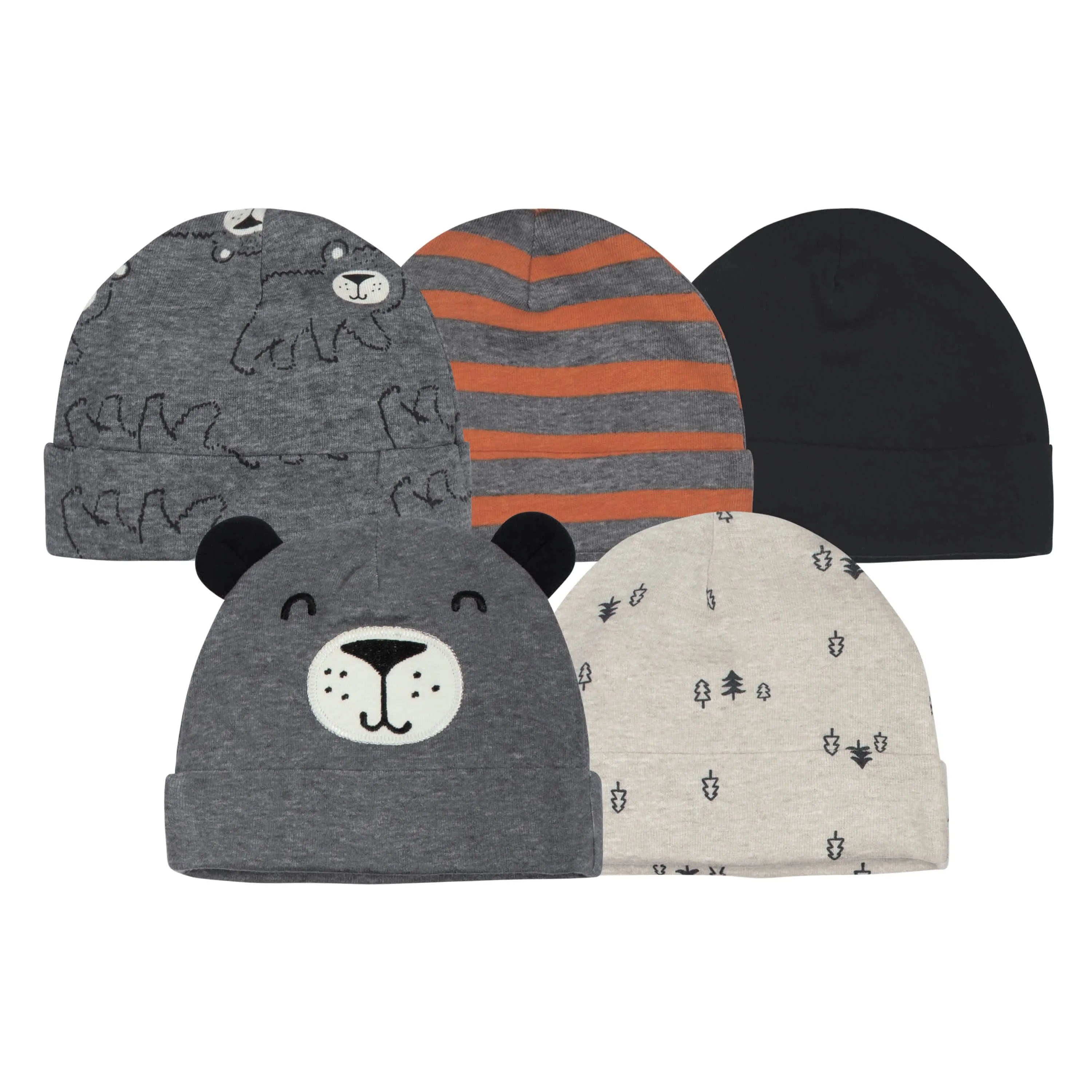 5-Pack Baby Boys Bear Caps