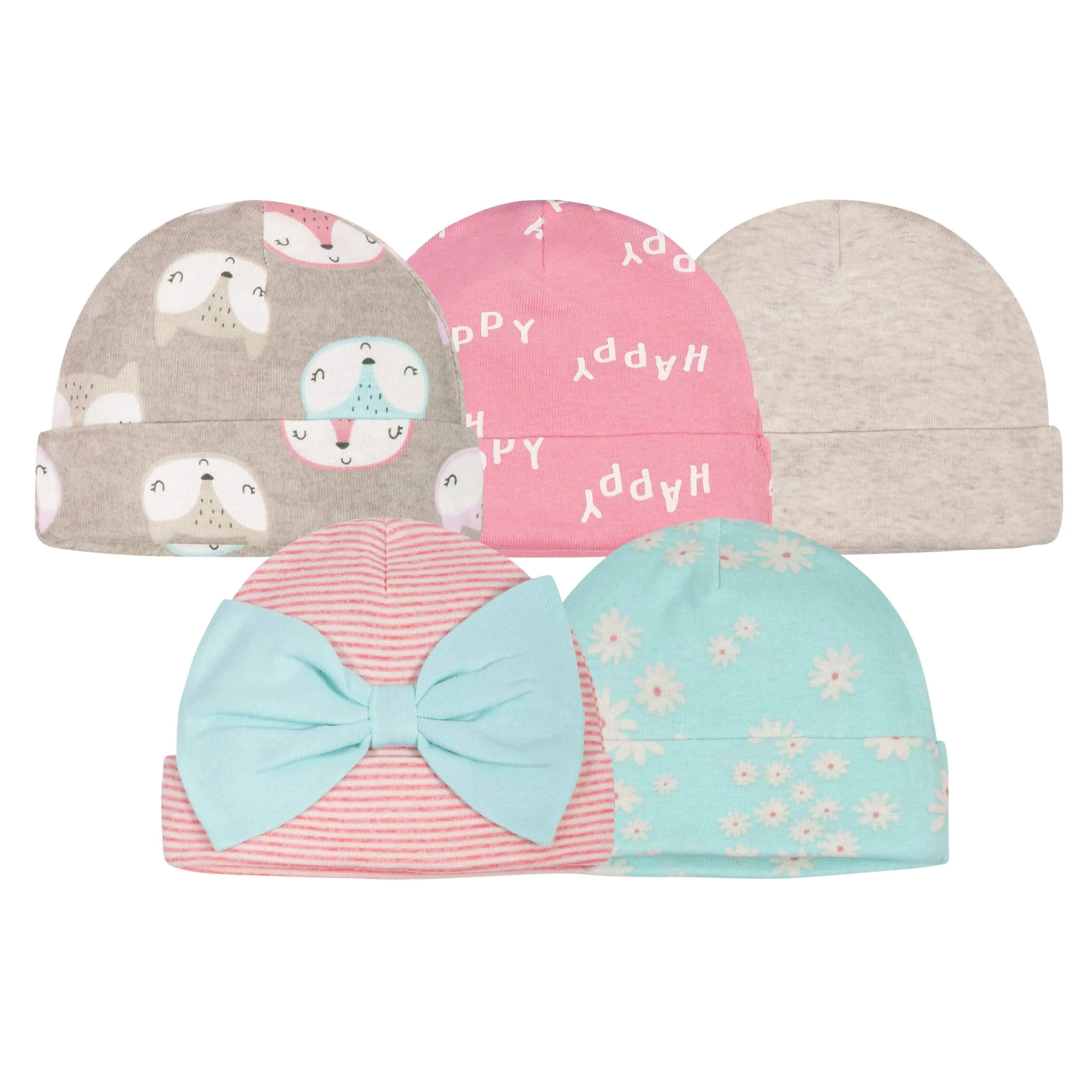 5-Pack Baby Girls Fox Caps