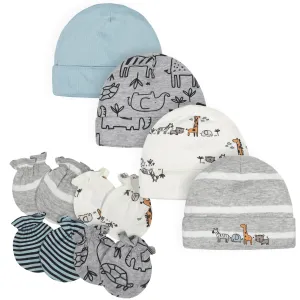 8-Piece Baby Boys Jungle Caps & Mittens Set