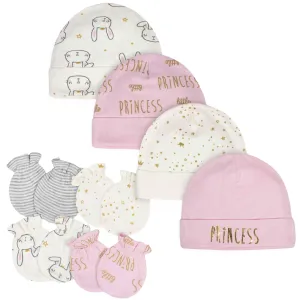 8-Piece Baby Girls Little Princess Caps & Mittens Set