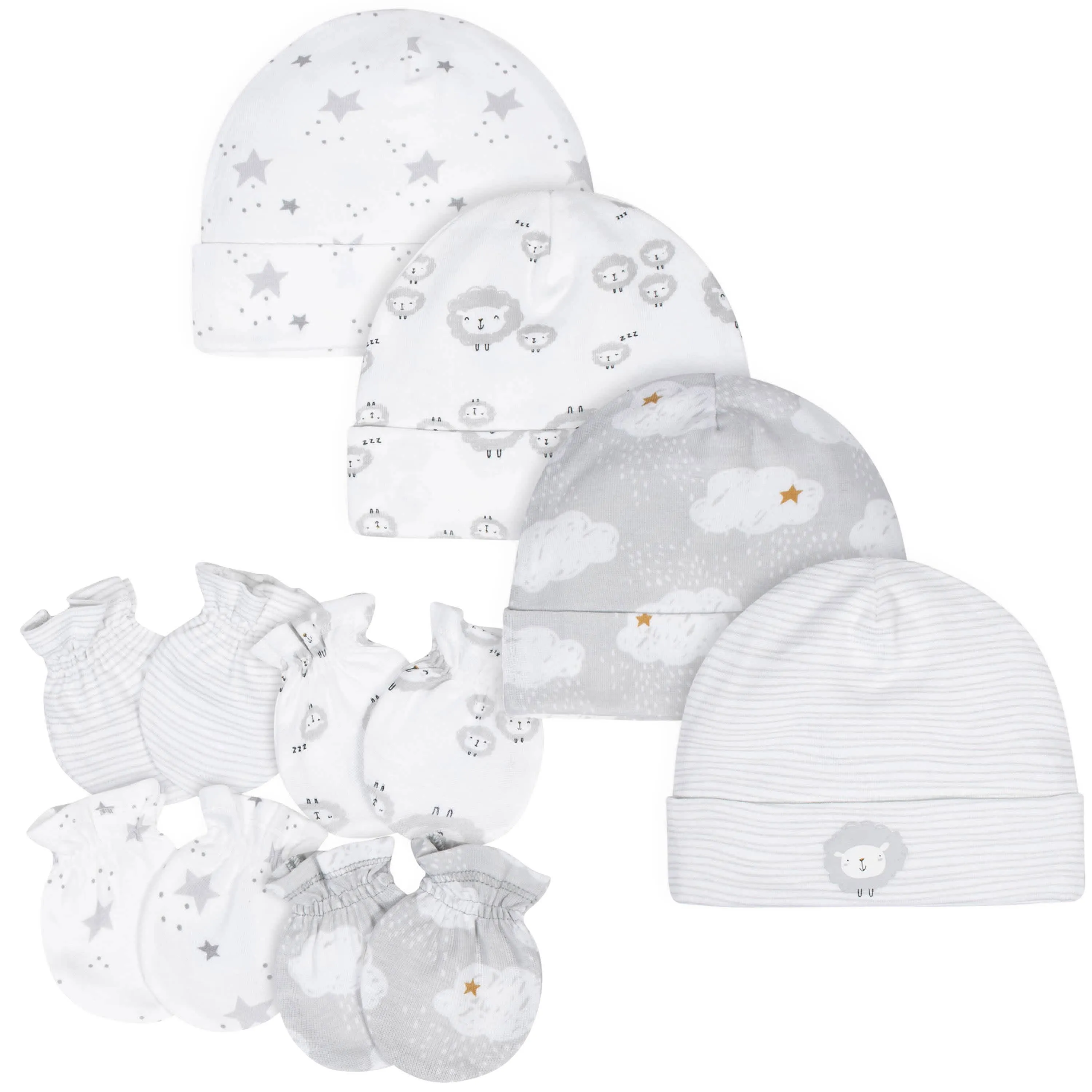 8-Piece Baby Neutral Sheep Caps & Mittens Set