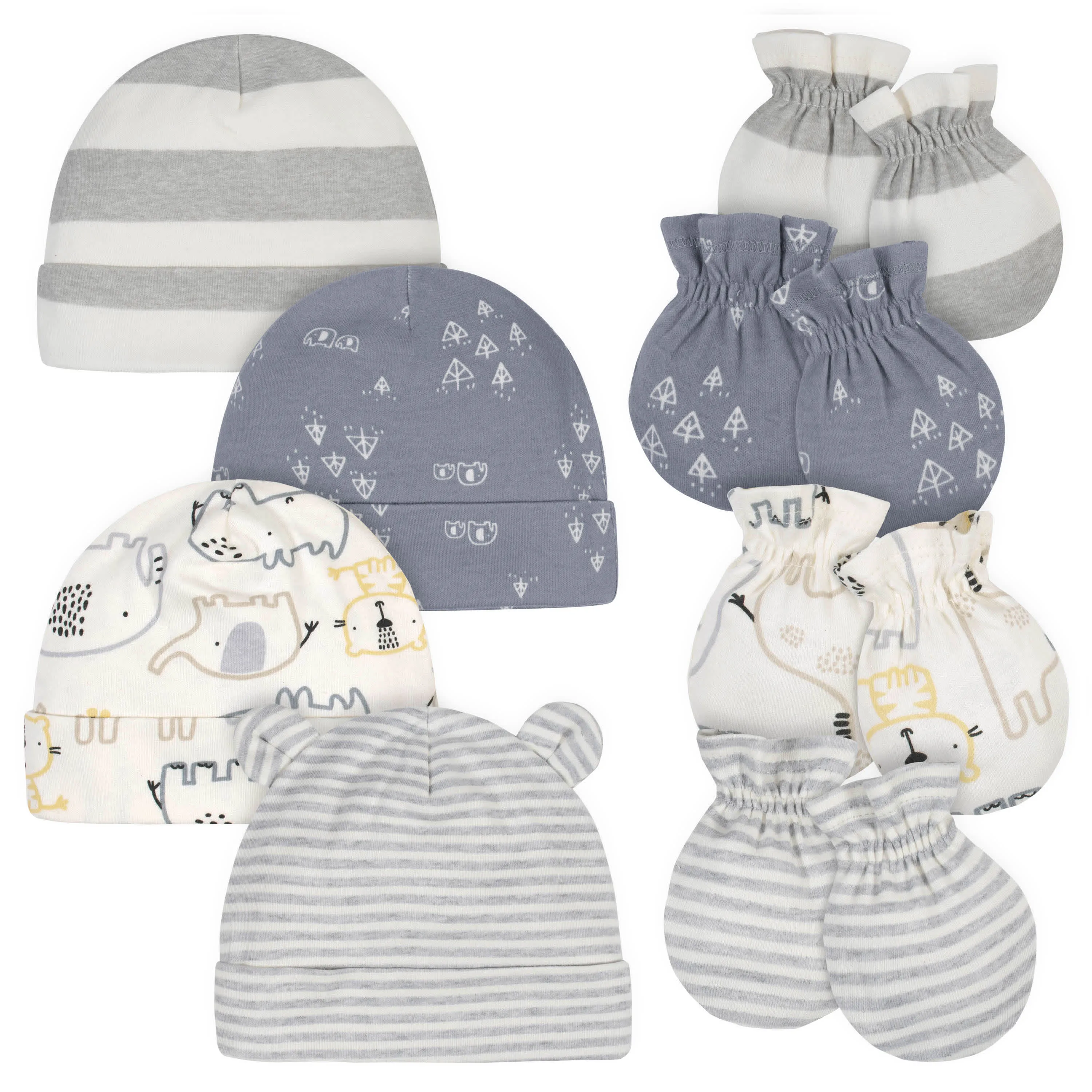 8-Piece Organic Baby Boys Wild Guy Caps & No Scratch Mittens