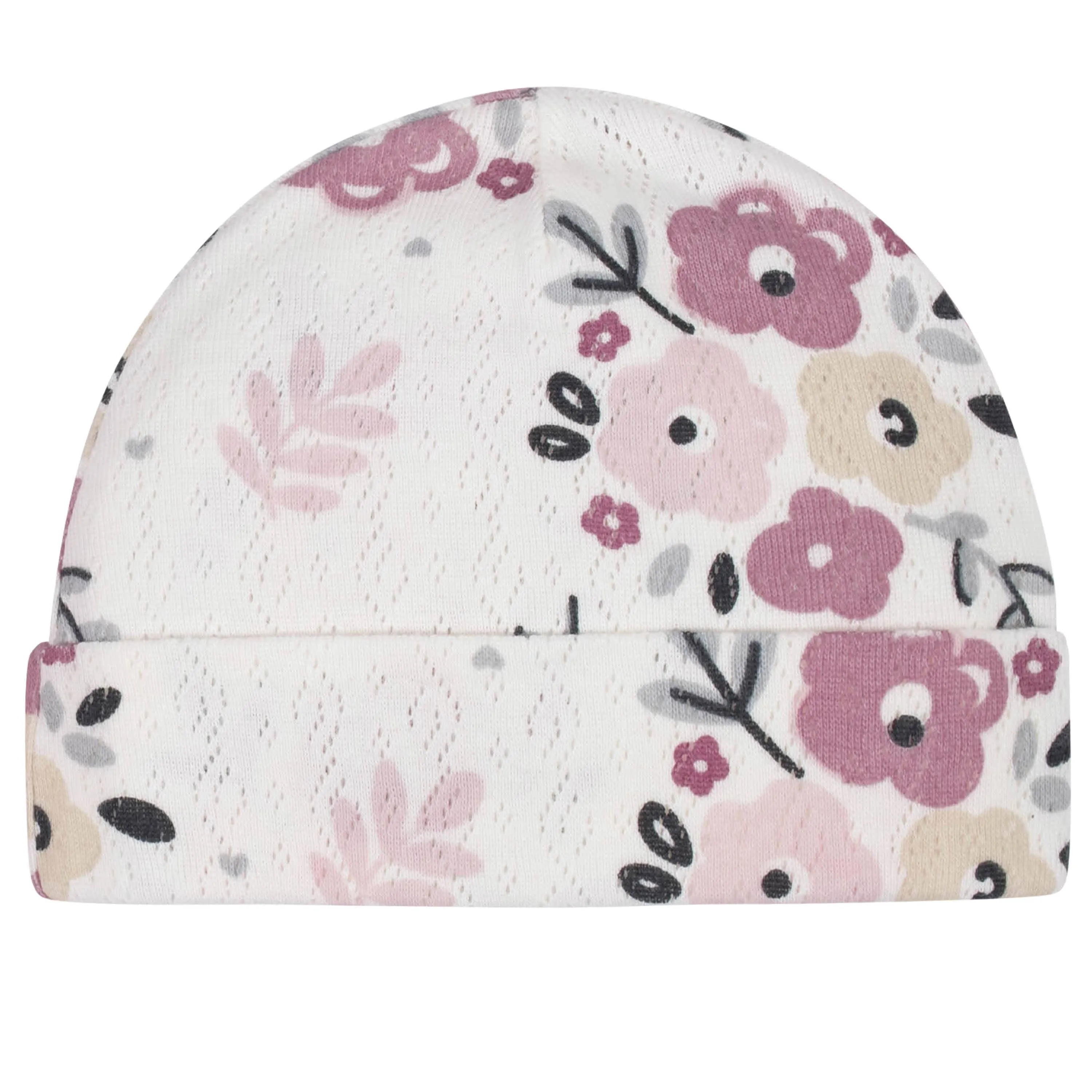 8-Piece Organic Baby Girls Floral Caps & No Scratch Mittens