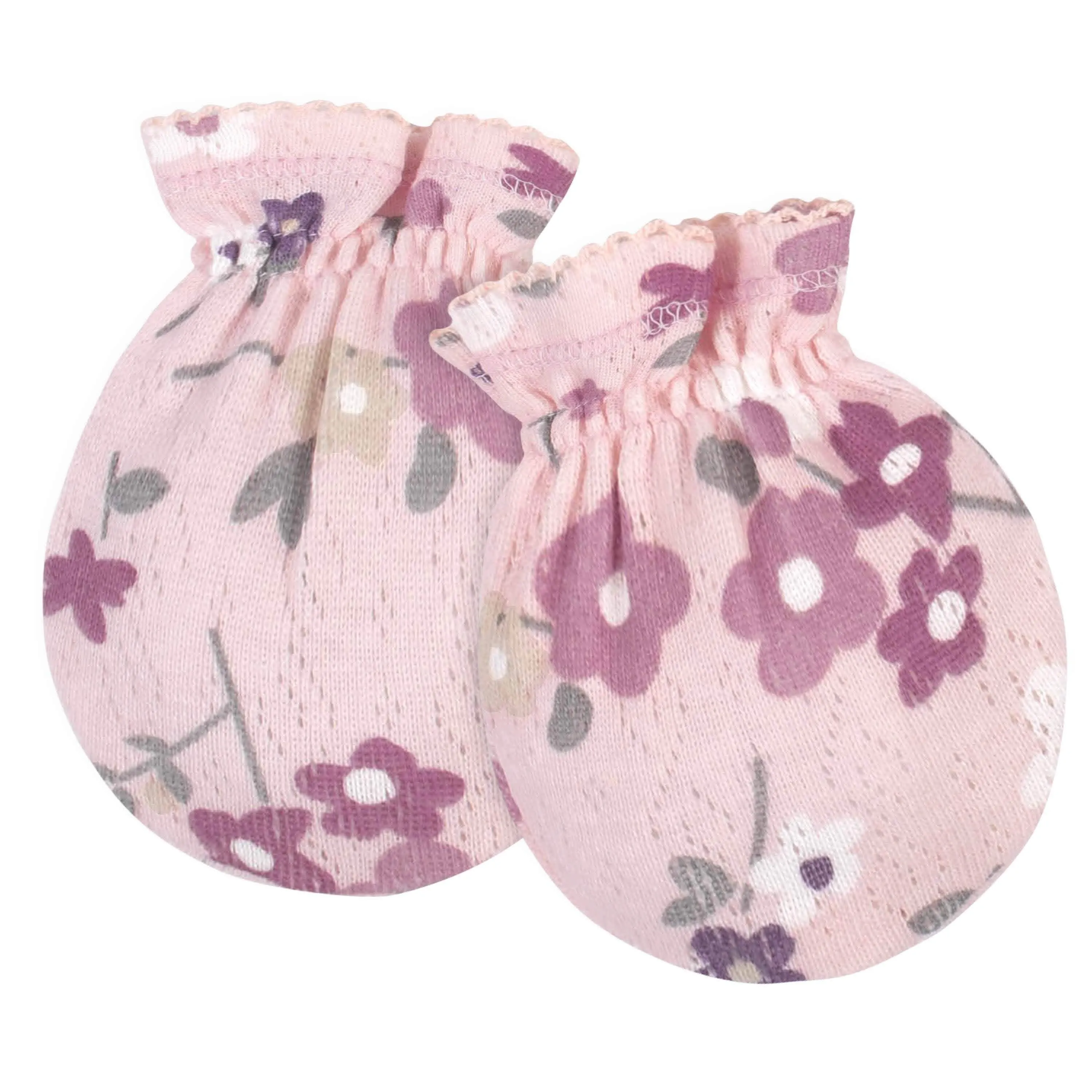 8-Piece Organic Baby Girls Floral Caps & No Scratch Mittens