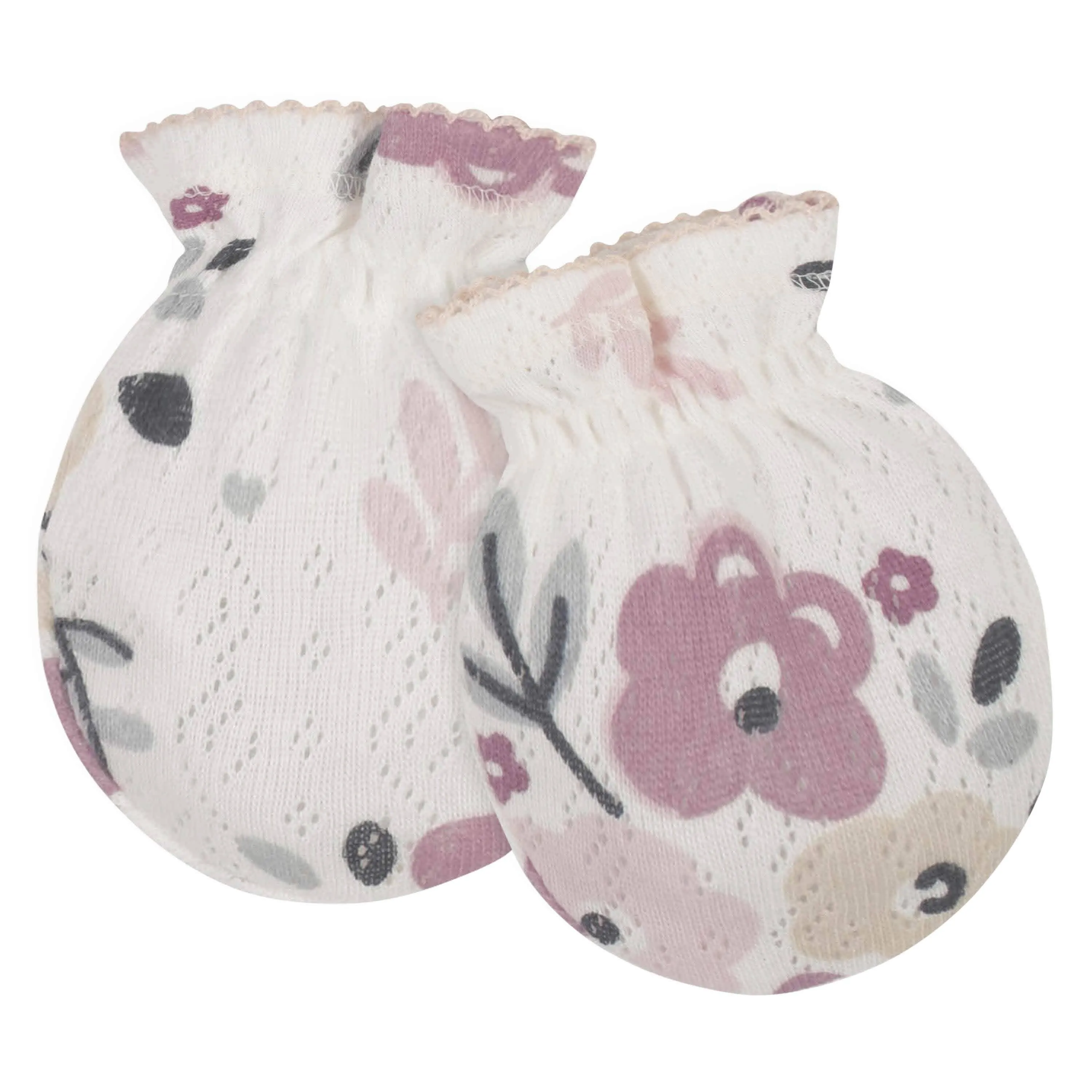 8-Piece Organic Baby Girls Floral Caps & No Scratch Mittens