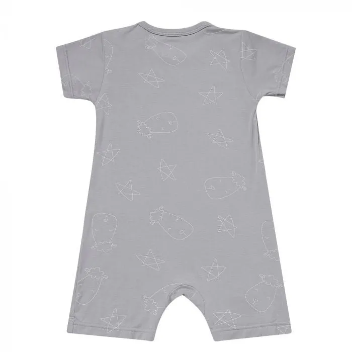 Baa Baa Sheepz Romper Short Sleeve Cute Big Star & Head Grey - 6M