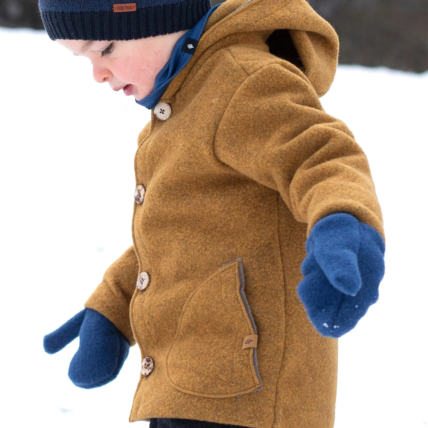 Baby & Kids Merino Wool Fleece Mittens - Dark Denim