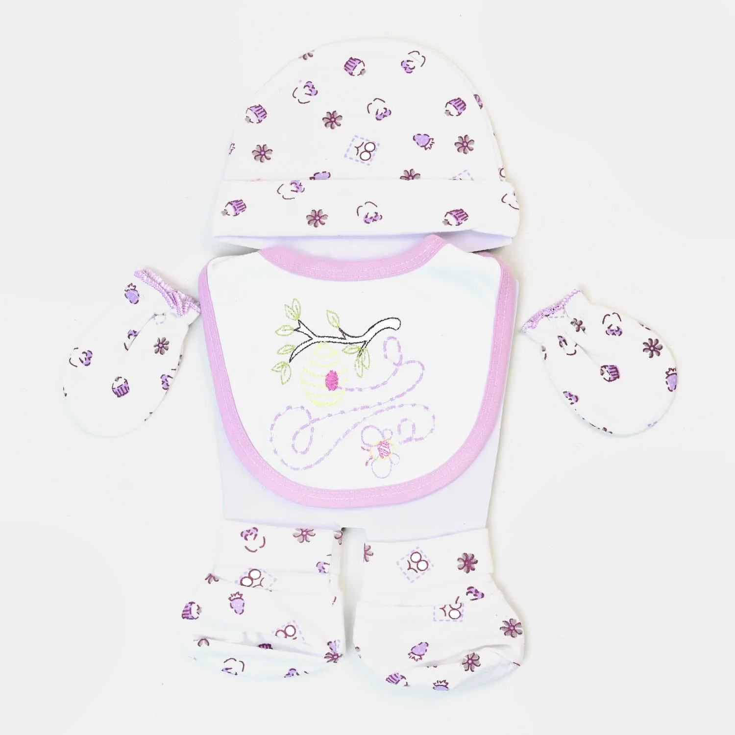 Baby Bib Cap   Mittens 4PCs Set