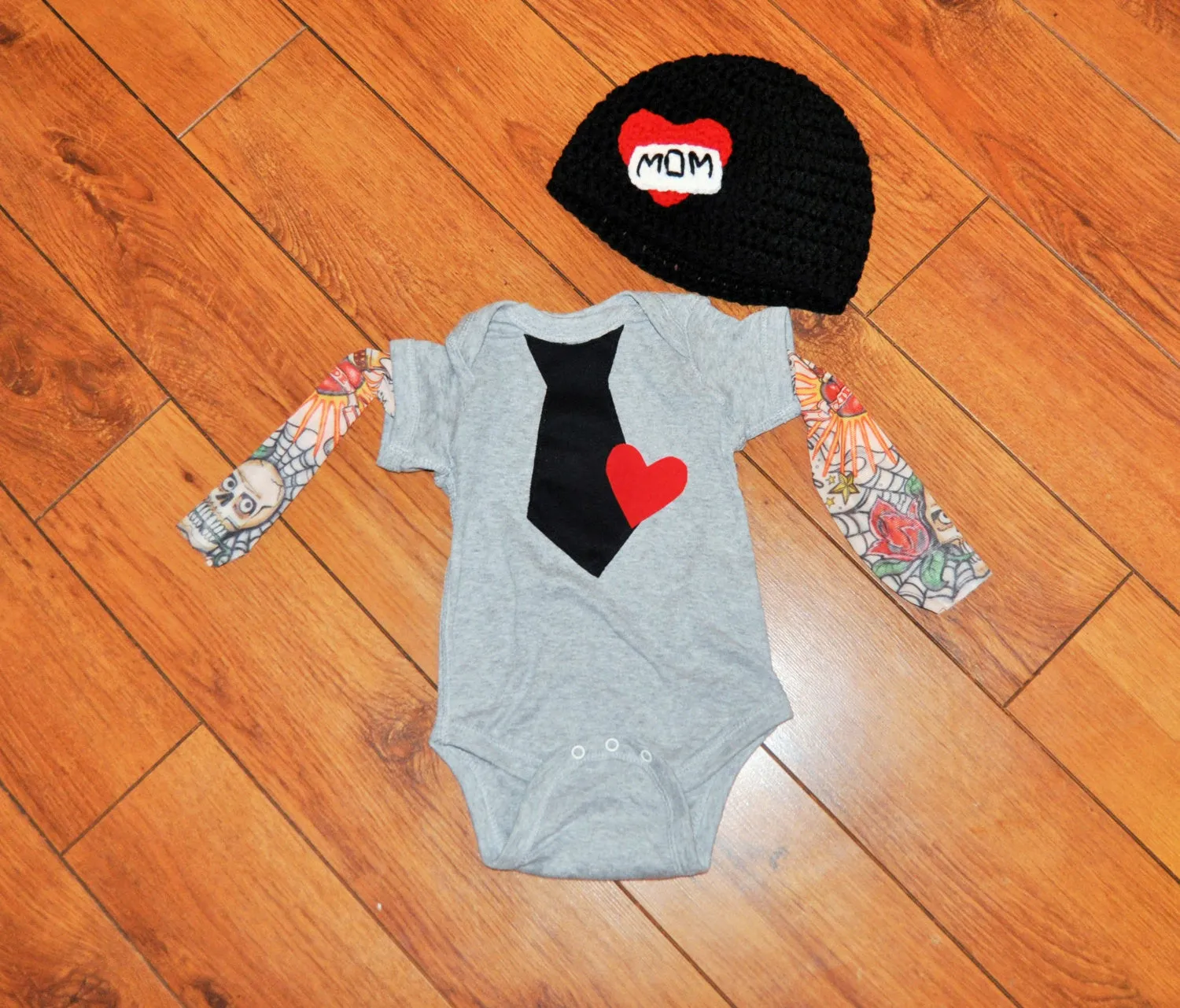 baby boy valentine rocker outfit,boy tattoo sleeve outfit,mom beanie,tattoo sleeve shirt,1st birthday outfit,1st birthday outfit,cake smash