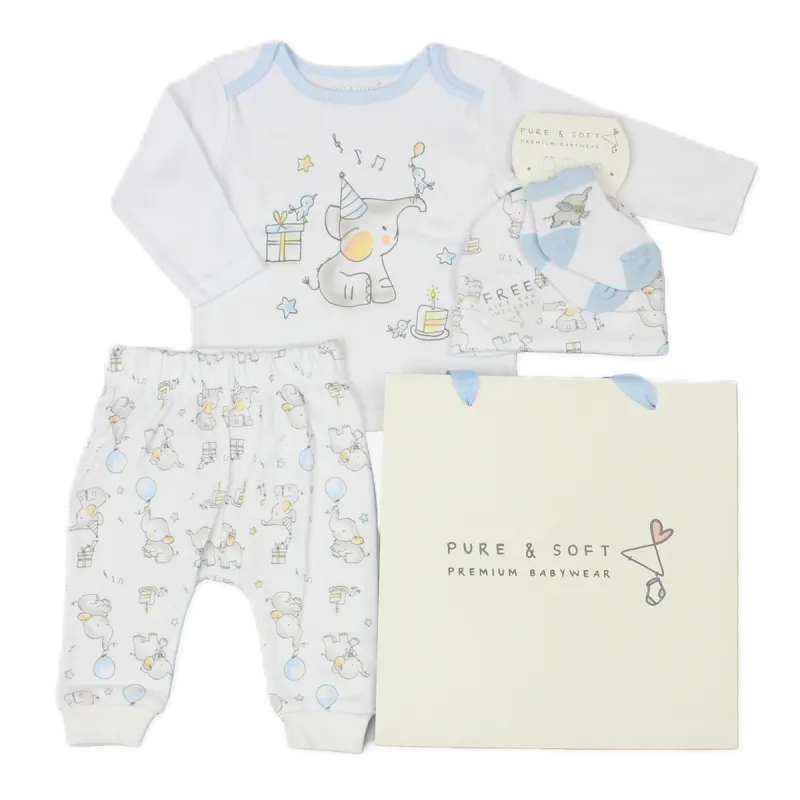 Baby Boys Elephant 4 Piece Gift Set