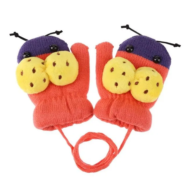 Baby Boys Girls Winter Knitted Gloves Cartoon Bee Warm Rope Thicken Full Finger Mittens Gloves for Baby Hands Wear Accessories