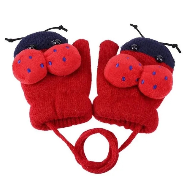 Baby Boys Girls Winter Knitted Gloves Cartoon Bee Warm Rope Thicken Full Finger Mittens Gloves for Baby Hands Wear Accessories