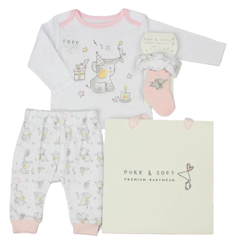 Baby Girls Elephant 4 Piece Gift Set