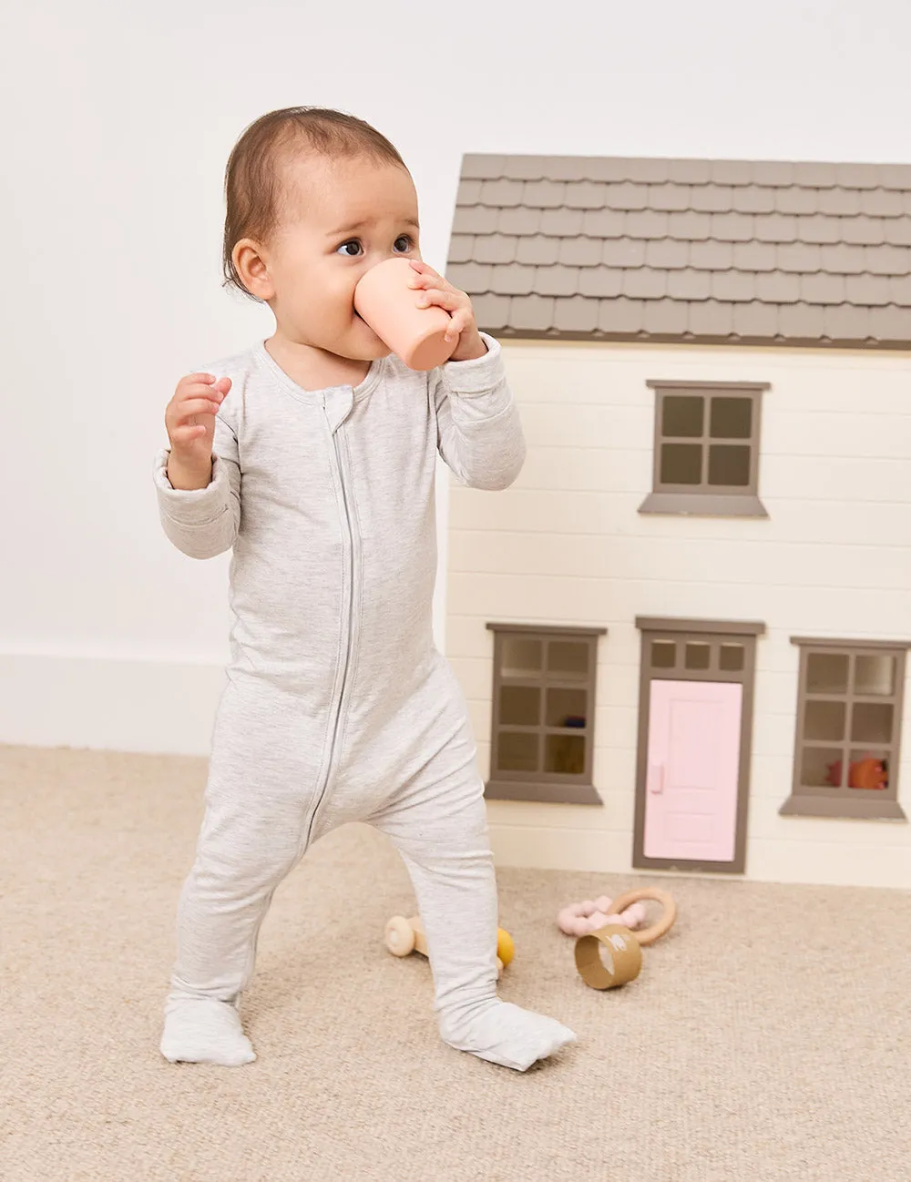 Baby Long Sleeve Romper - Heather Grey