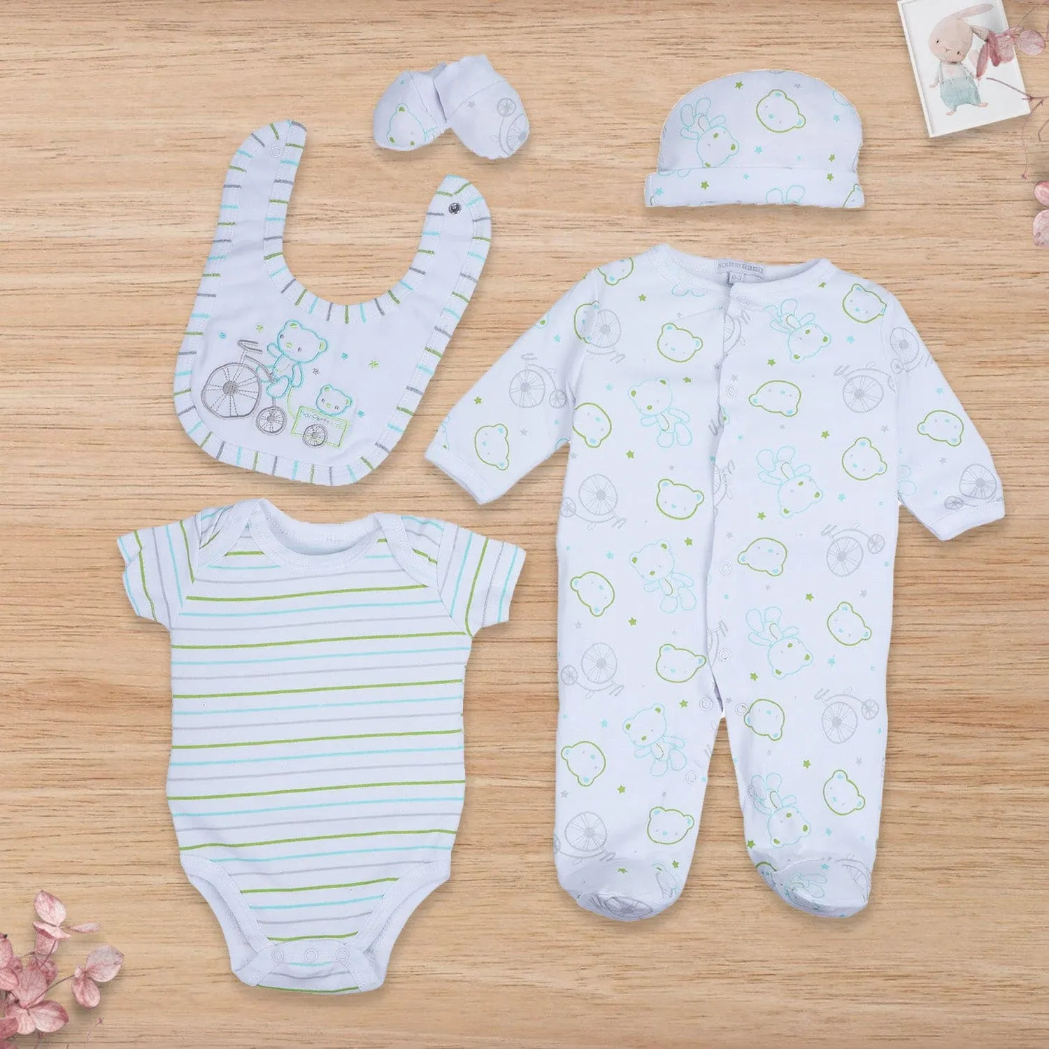 Baby Moo Papa Bear Infant Soft 5 pcs Romper Gift Set - White