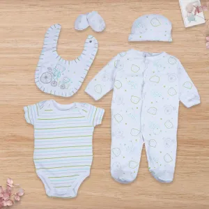 Baby Moo Papa Bear Infant Soft 5 pcs Romper Gift Set - White