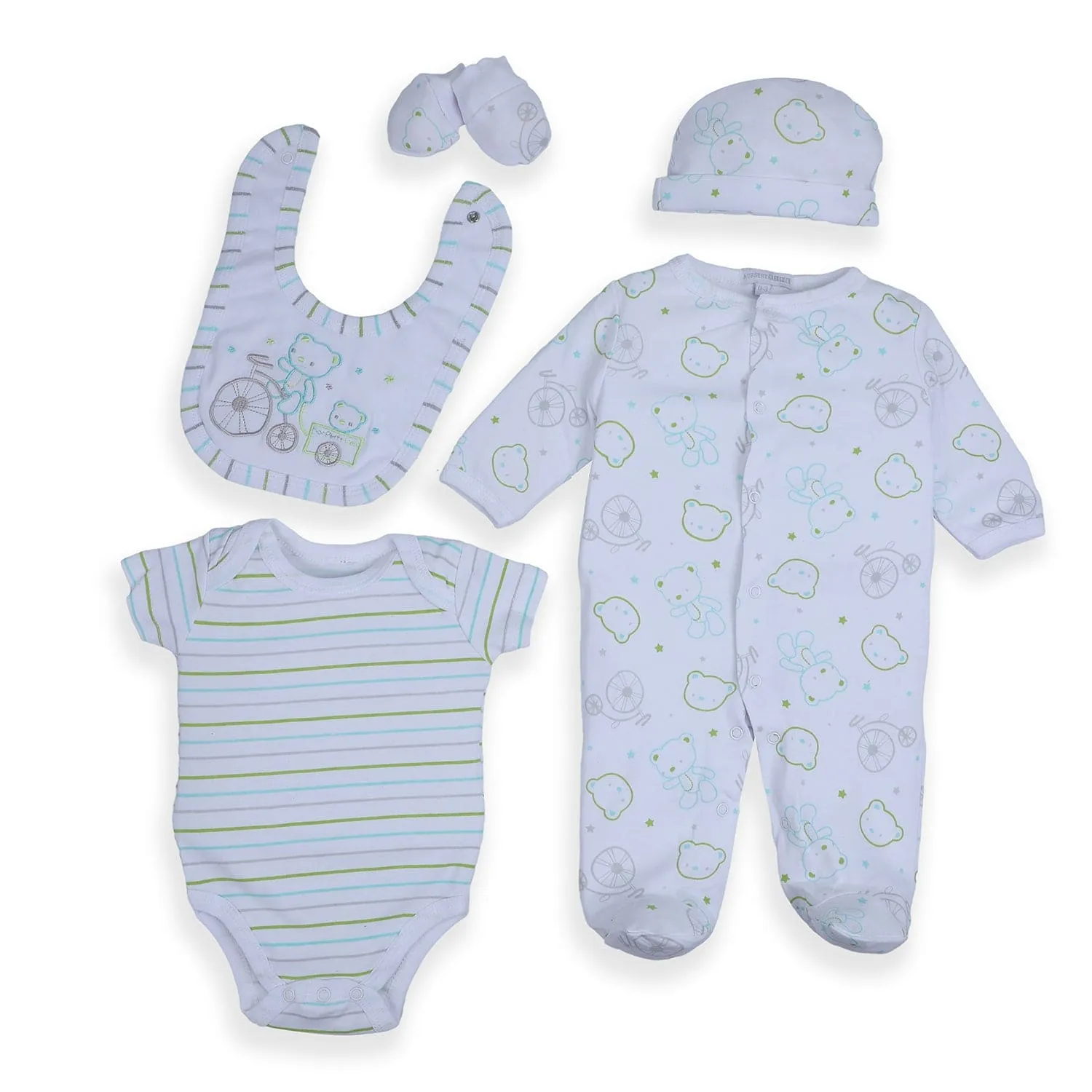 Baby Moo Papa Bear Infant Soft 5 pcs Romper Gift Set - White