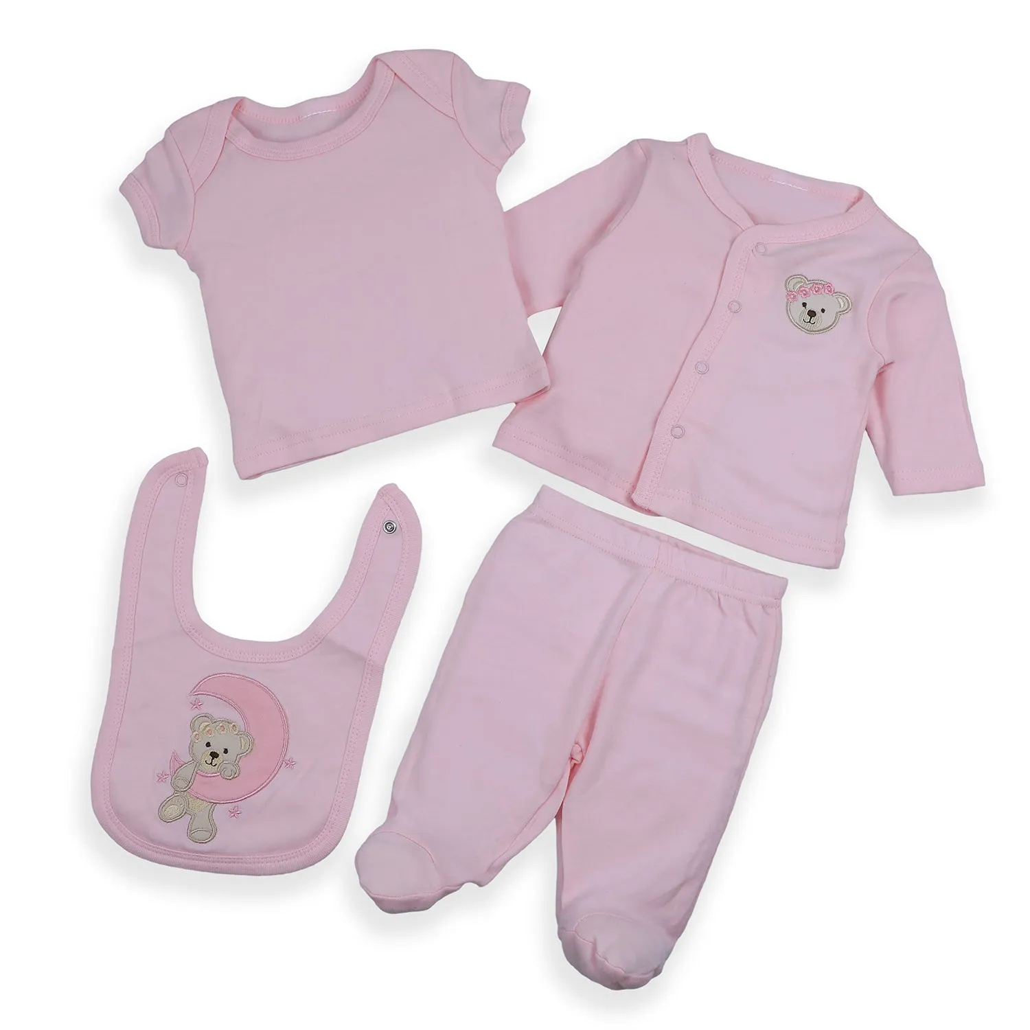 Baby Moo Sleepy Teddy Cotton Infant Essentials 8 pcs Romper Gift Set - Pink