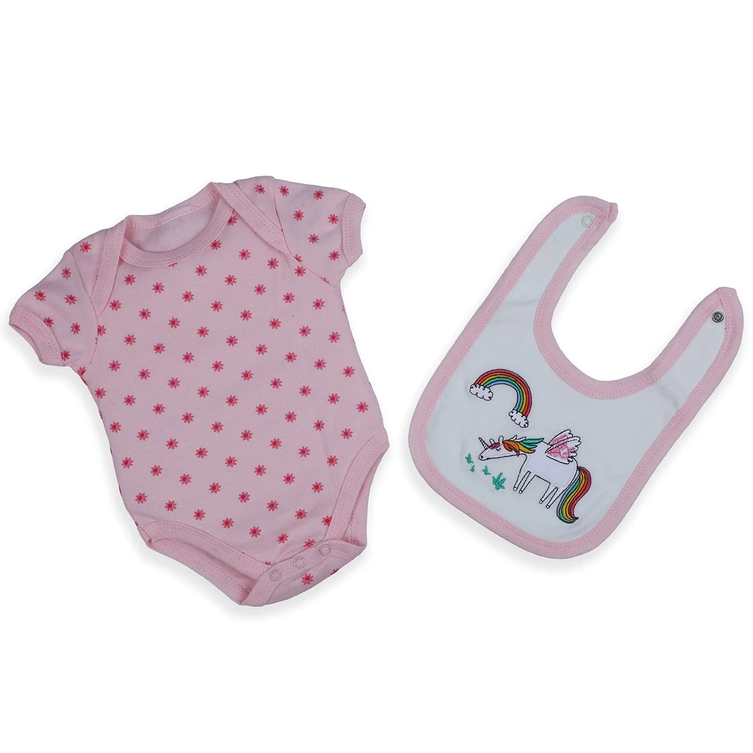 Baby Moo Unicorn Rainbow Infant Essentials 5 pcs Romper Gift Set - Pink