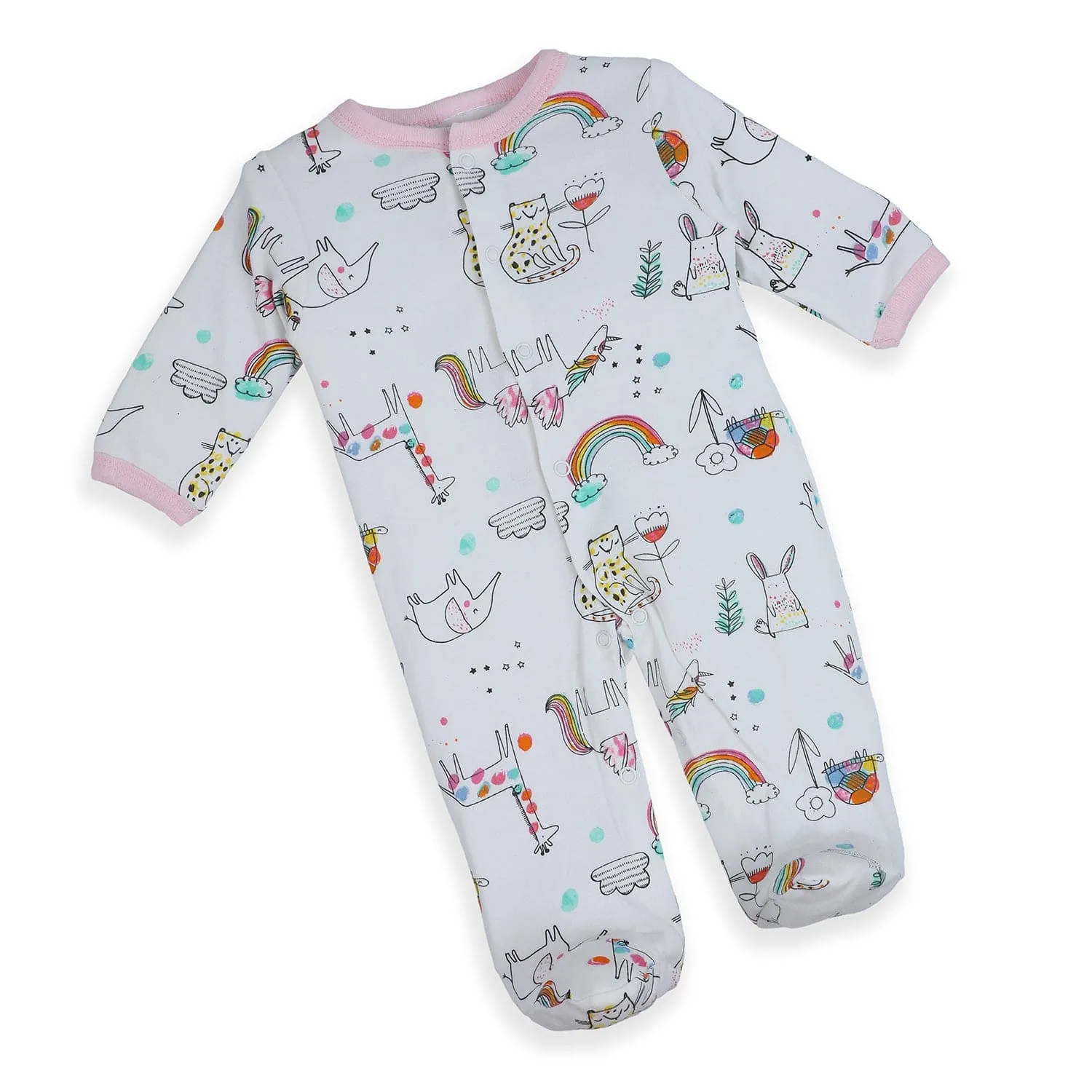 Baby Moo Unicorn Rainbow Infant Essentials 5 pcs Romper Gift Set - Pink