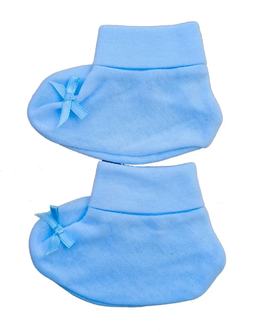 Baby Unisex Mitten Cotton Cap and Booty Set (Blue) - Pack of 1