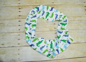 Baby/Toddler blue and green alligator infinity scarf, soft baby scarf, trendy baby scarf, alligator baby scarf,infinity scarf