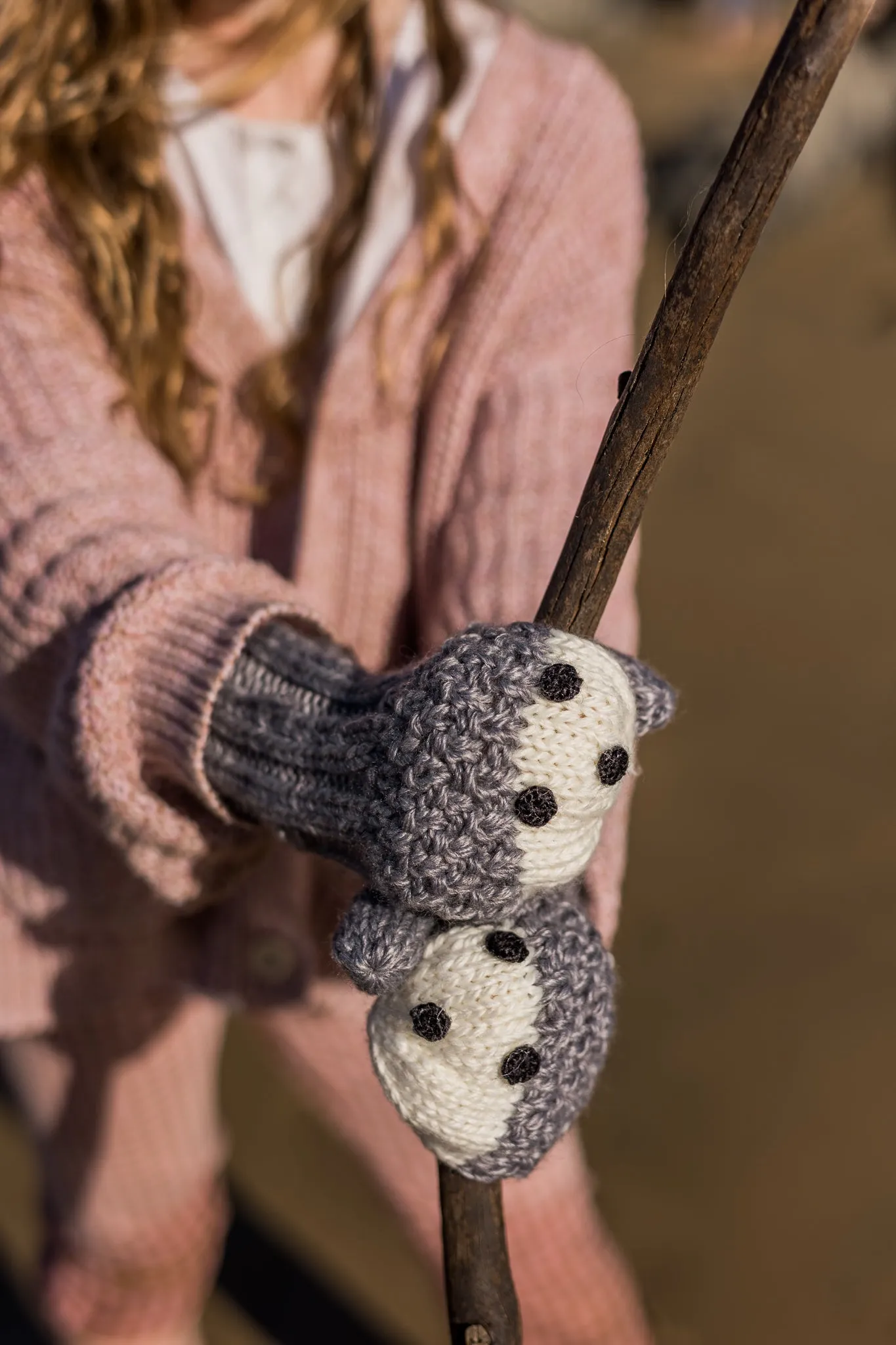 Bear Face Mittens Grey