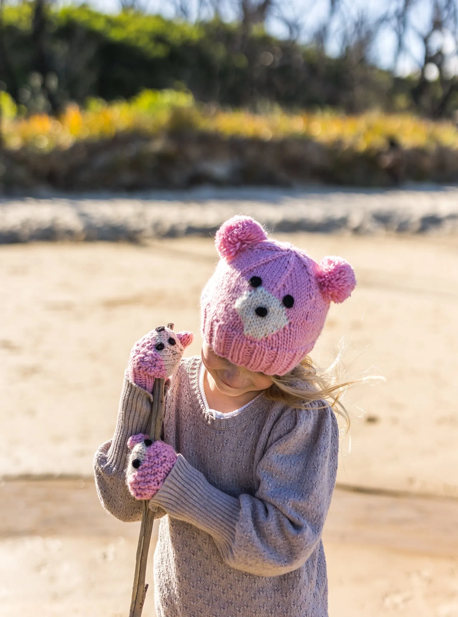 Bear Face Mittens Pink