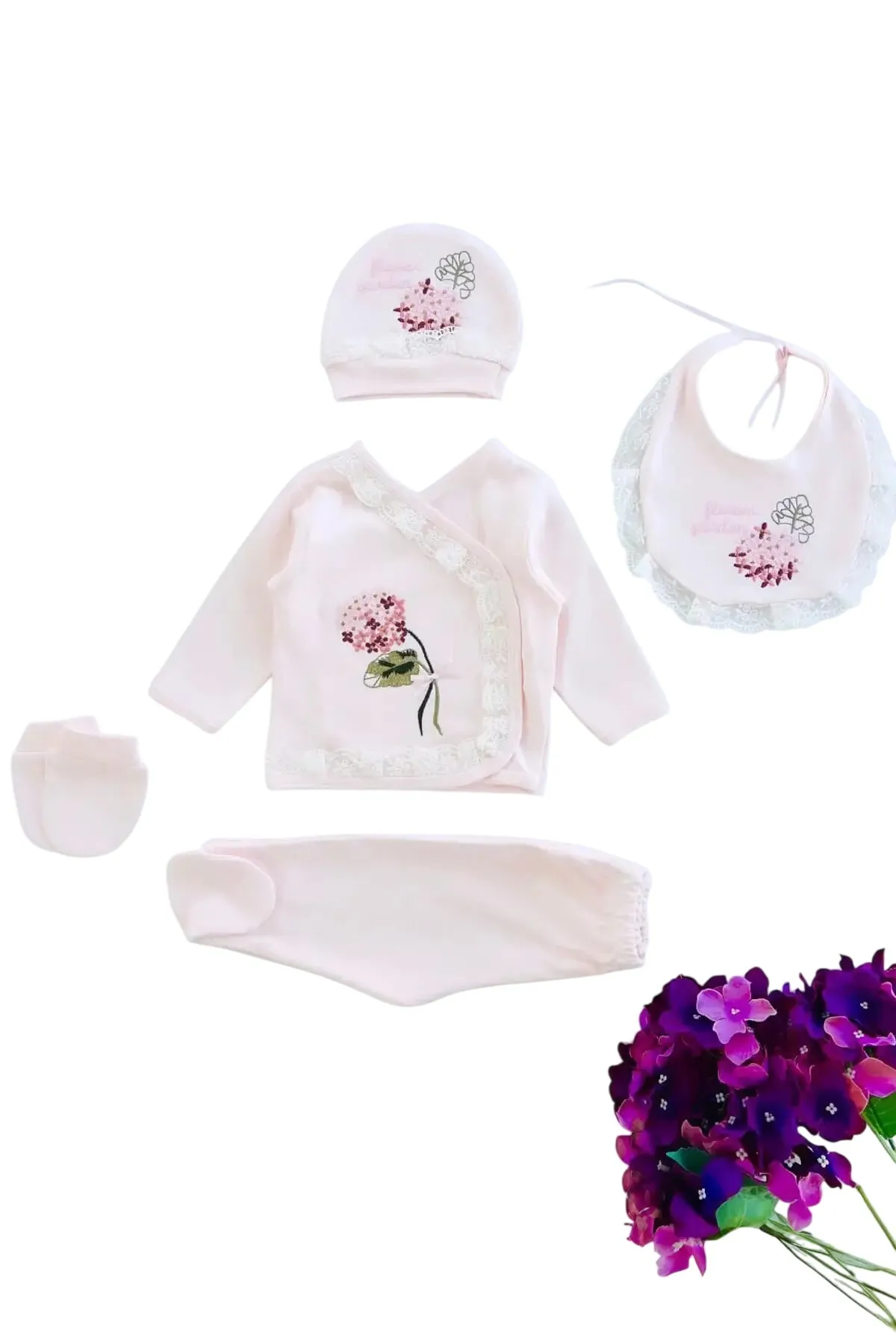 Bloom Floral Newborn Baby Outfit Set (5 Pcs)