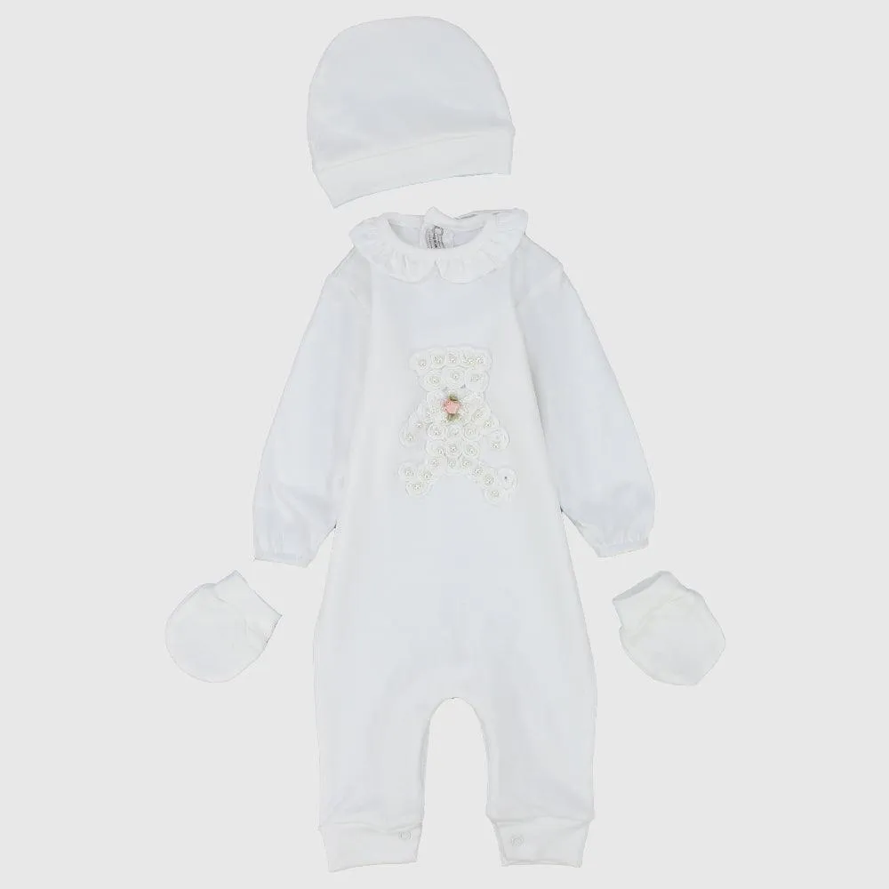 Blossom Bear Long-Sleeved Baby Footless Onesie With Cap & Gloves