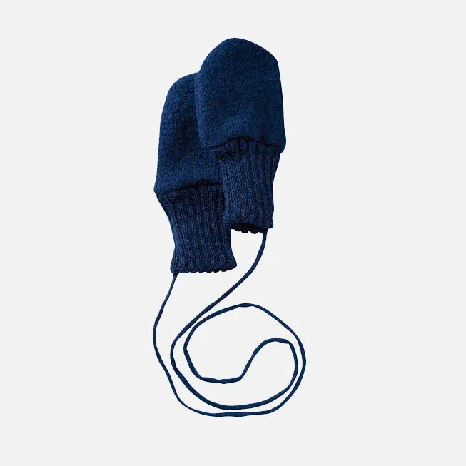 Boiled Merino Wool Mittens - Navy