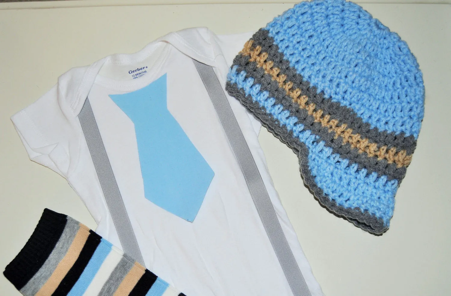 Boy Easter Outfit, tie bodysuit, gray and blue newspaper boy hat, blue and gray cake smash set, smash cake outfit with hat, legwarmers