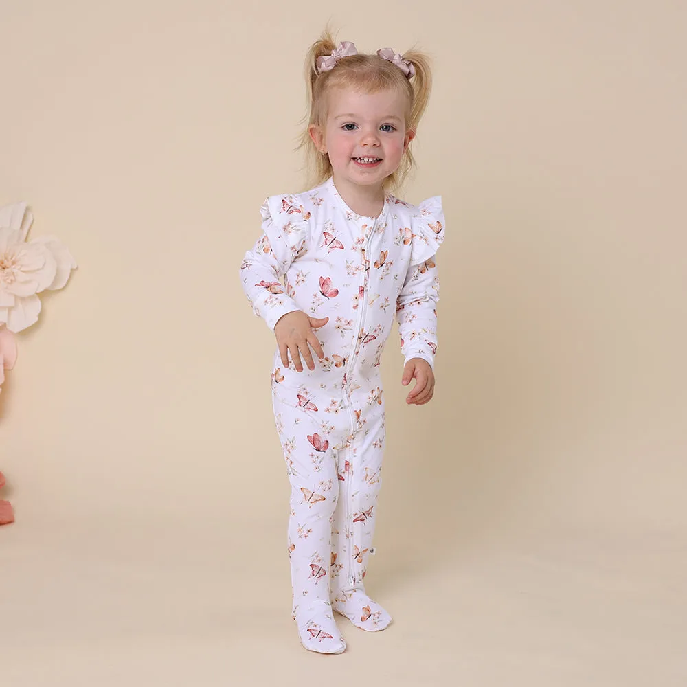 Butterfly Organic Snuggle Sleepsuit Zip Footie with Frill