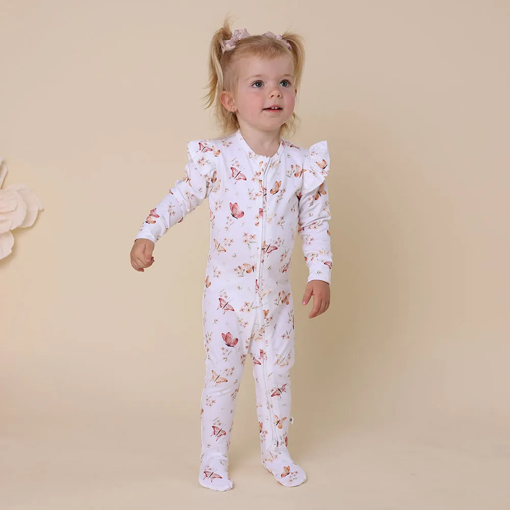 Butterfly Organic Snuggle Sleepsuit Zip Footie with Frill