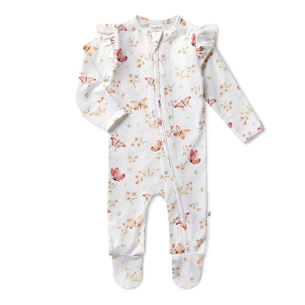 Butterfly Organic Snuggle Sleepsuit Zip Footie with Frill