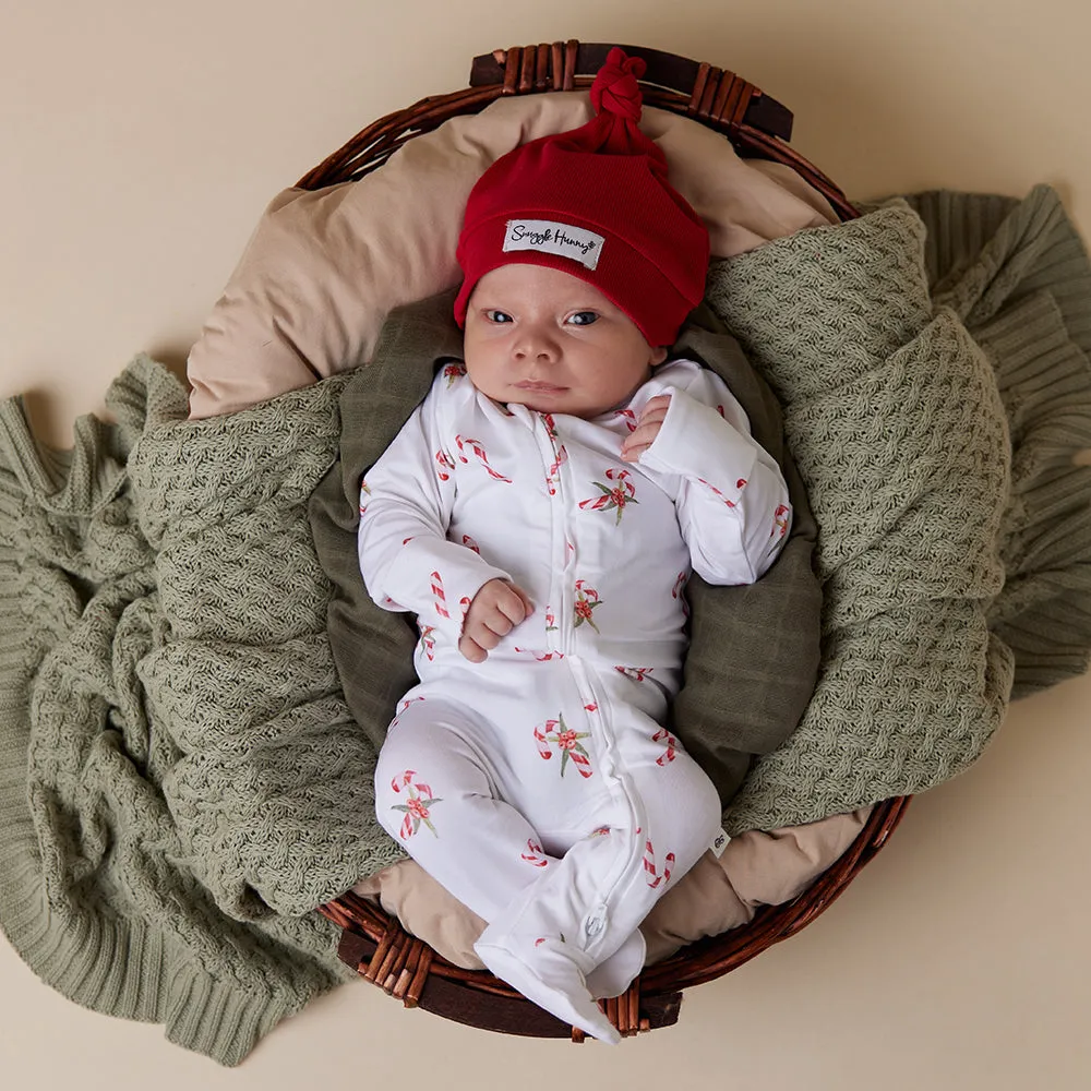 Candy Cane Organic Snuggle Sleepsuit Zip Footie