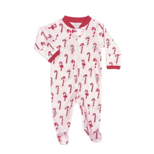 Candy Canes Zipper Footie in Pink