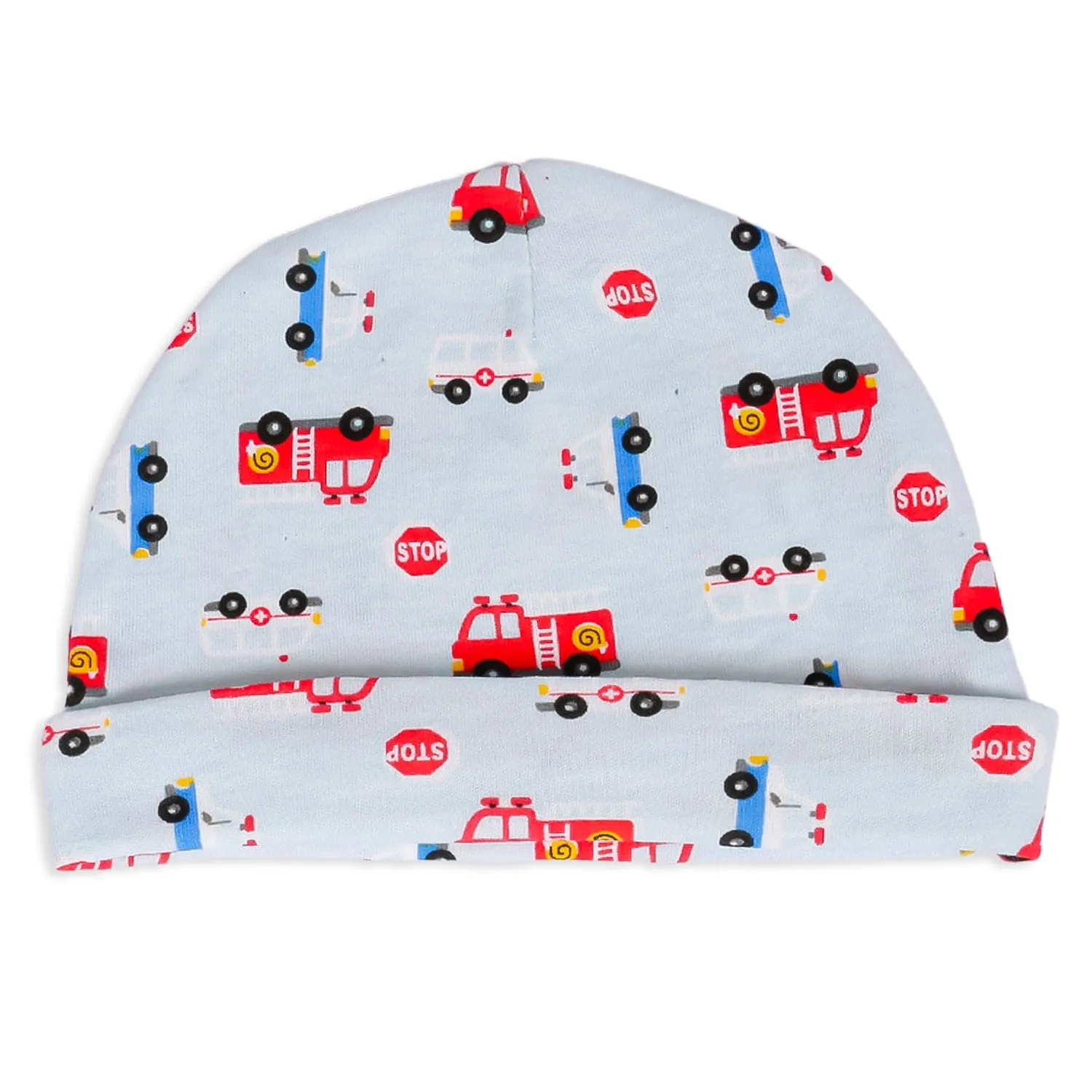 Cap Mittens And Booties Gift Set Vehicle Print Blue