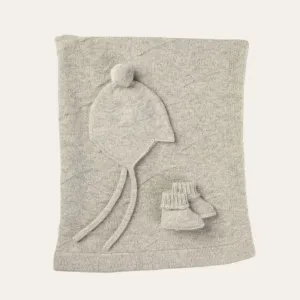 Cashmere Earl Grey 3 Piece Baby Set - Blanket, Booties and Hat