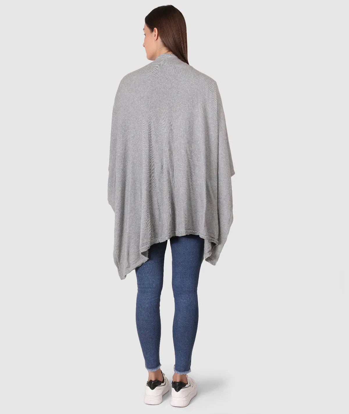 Classic Travel cape Wrap - Organic Cotton Knitted Light Weight Wrap in Pouch (Light Grey Melange )