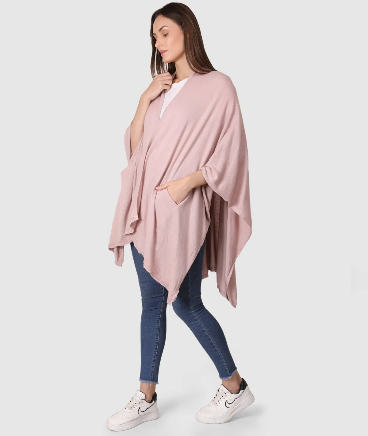 Classic Travel Wrap - Organic Cotton Knitted Light Weight Wrap in Pouch (Cameo Pink)