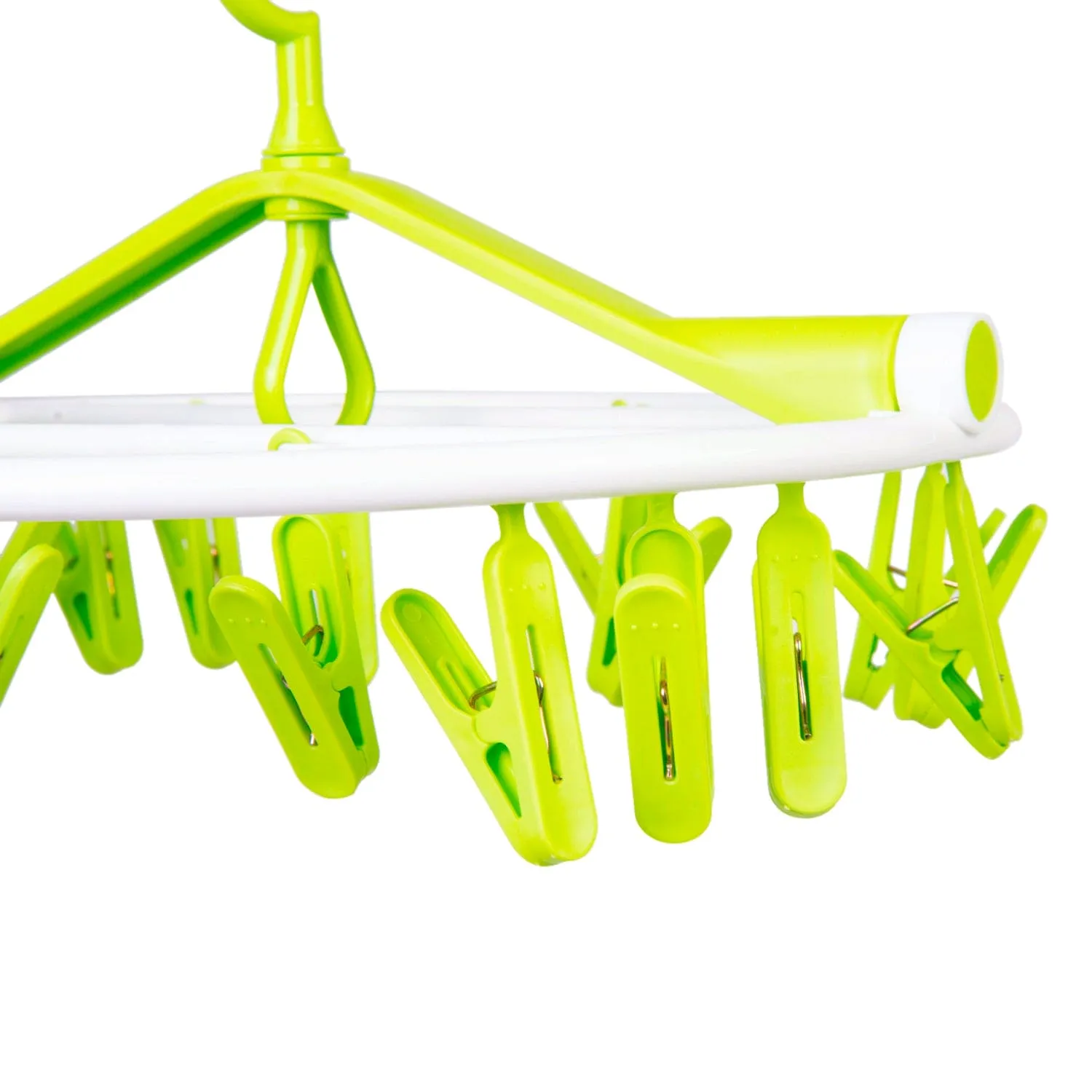 Clothes Hanger Round Foldable 18 Clips Green