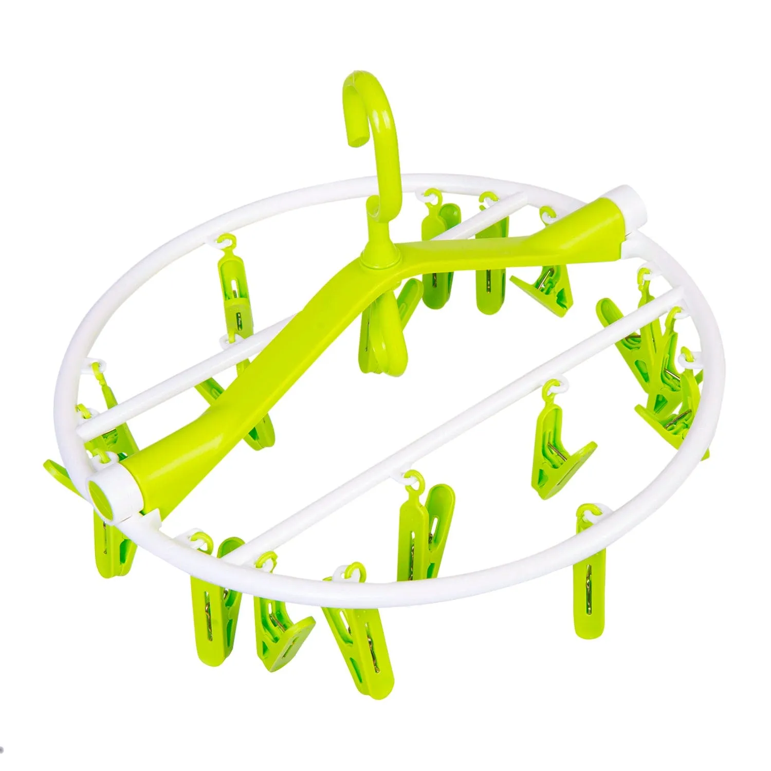 Clothes Hanger Round Foldable 18 Clips Green