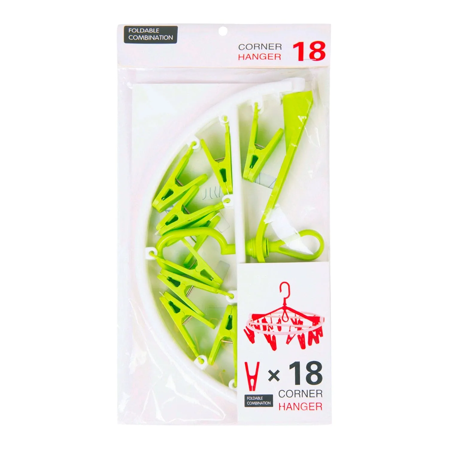 Clothes Hanger Round Foldable 18 Clips Green