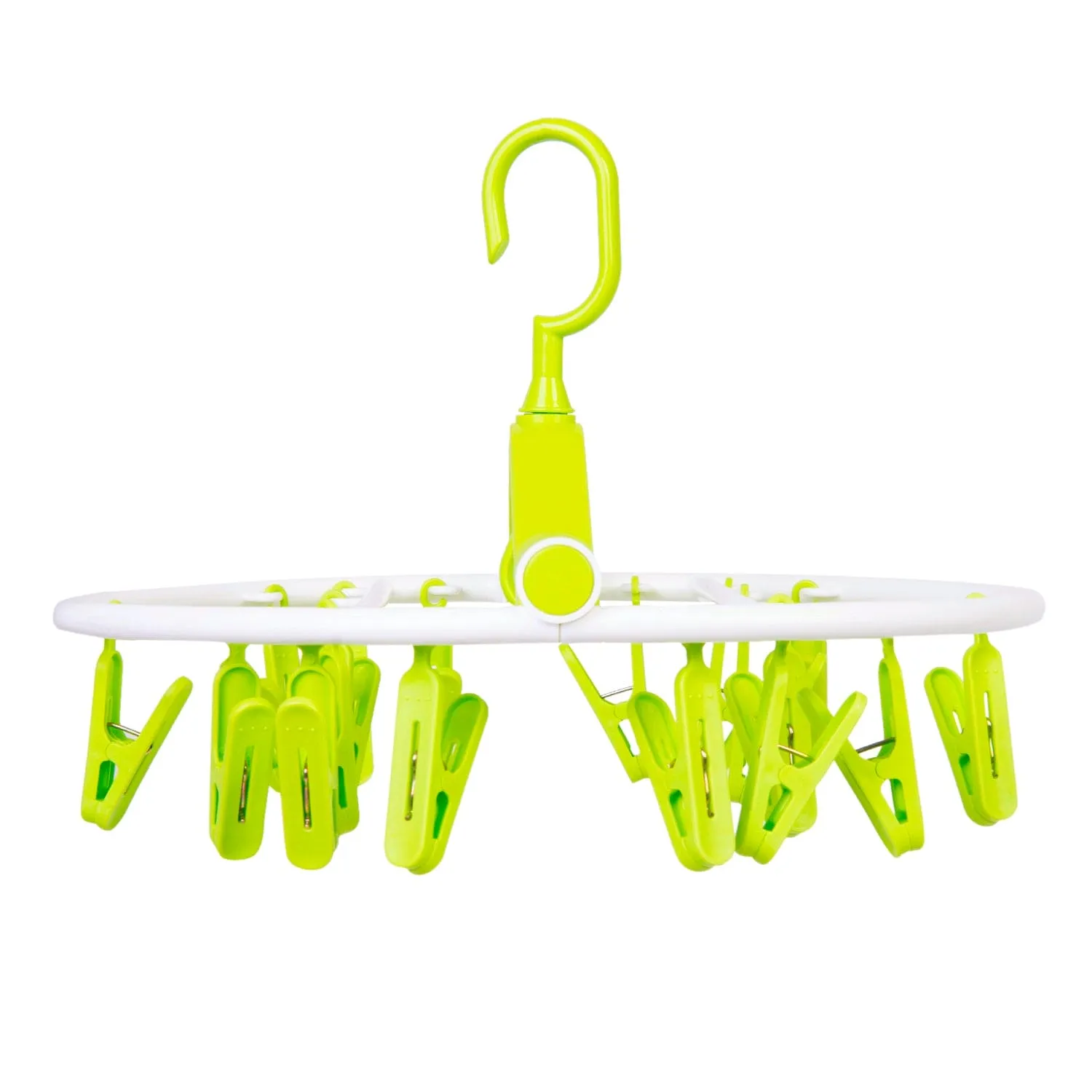 Clothes Hanger Round Foldable 18 Clips Green